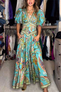 Vestido Airy™ | Diseño floral maxi con mangas abullonadas y escote en V
