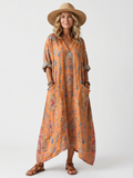 Remi™ | Vestido Midi Oversize Estampado con Cuello Muesca y Bolsillos