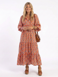Amara™ | Vestido Midi Geométrico con Cuello en V y Volantes