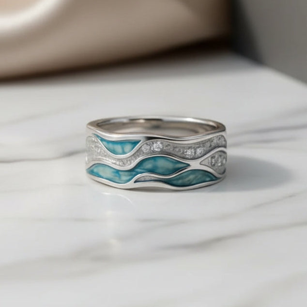 Bague Ondes Turquoises en Argent