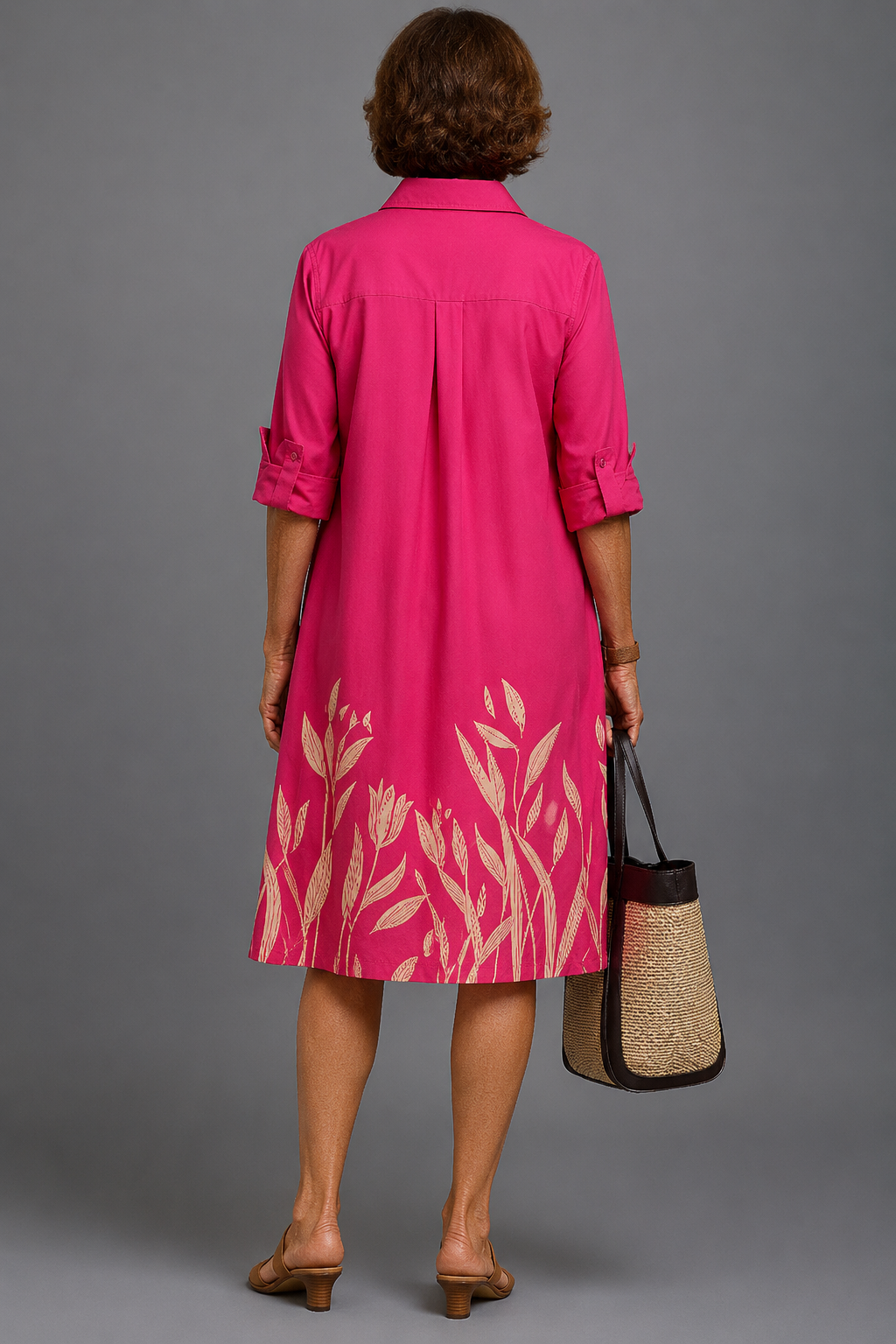 Vestido Fabiola™ | Vestido midi fucsia con estampado floral elegante