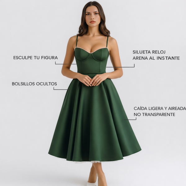 Vestido Selene™ | Verde bosque con tul en capas