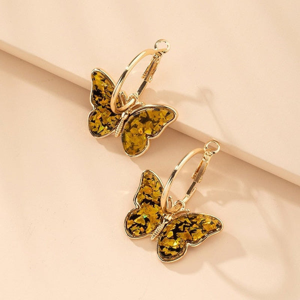 Pendientes de Aro con Mariposas Multicolor Doradas