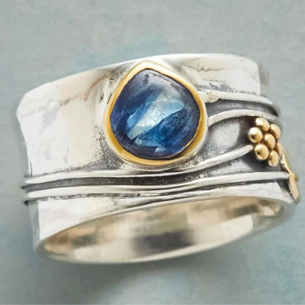 Anillo Vintage Zafiro Azul Bañado en Plata