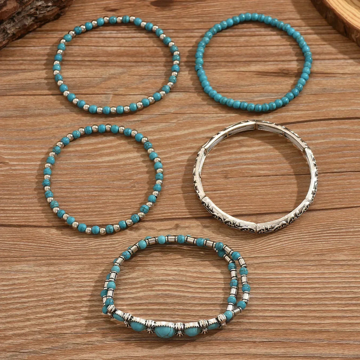 Conjunto de Pulseras Boho con Perlas Turquesas