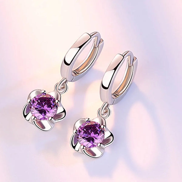 Pendientes de Plata Esterlina con Zircones Violeta y Blanco