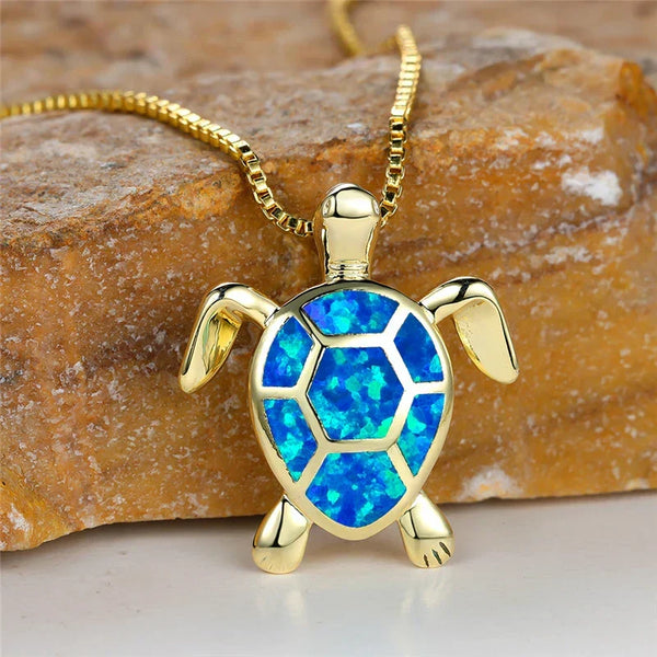 Collar Colgante Tortuga en Ópalo de Fuego Verde Vintage