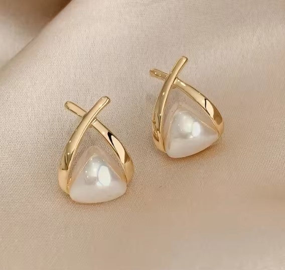 Pendientes Vintage Colgantes con Perla en Forma de Cruz y Triángulo