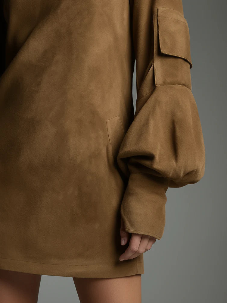 Lorena™ | Vestido Oversize Efecto Ante con Cuello Alto