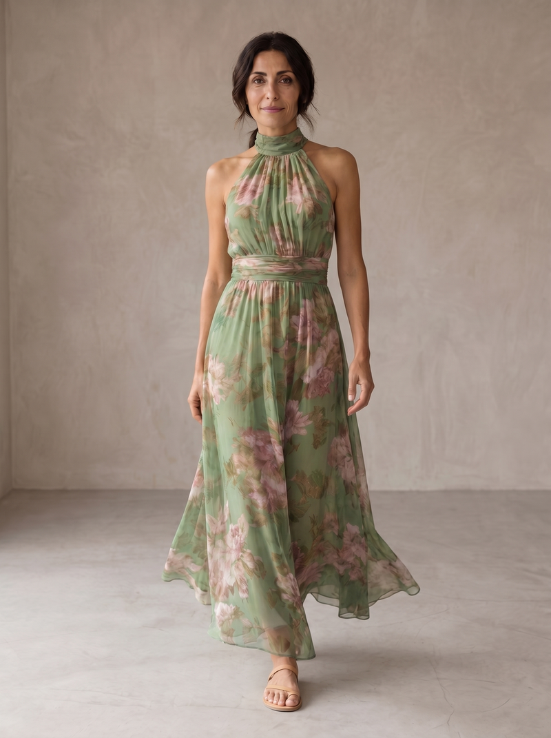 Lucia™ | Vestido Maxi Halter Floral Elegante