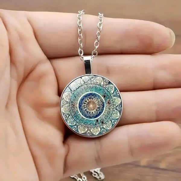 Collier Mandala Bleu Rond Élégant
