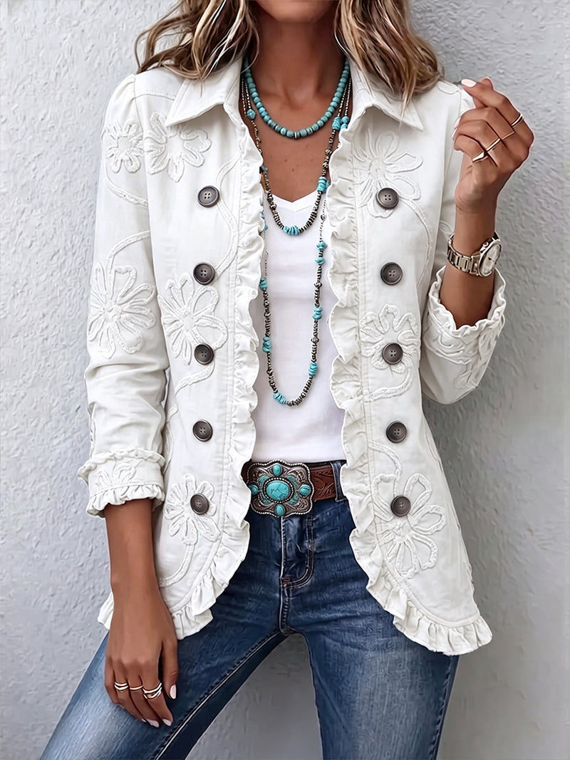 Cayetana™ | Chaqueta Marfil Bordada con Volantes