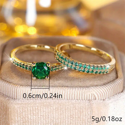 Ensemble de Bagues Duo avec Émeraude en Or