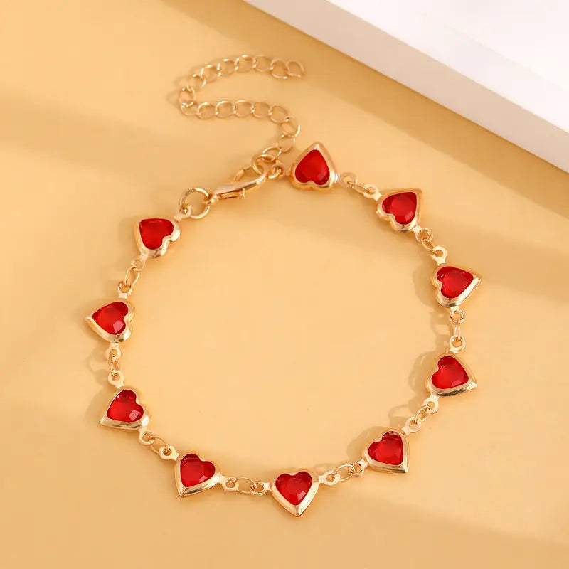 Bracelet cœur en rubis doré