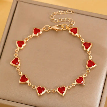 Bracelet cœur en rubis doré