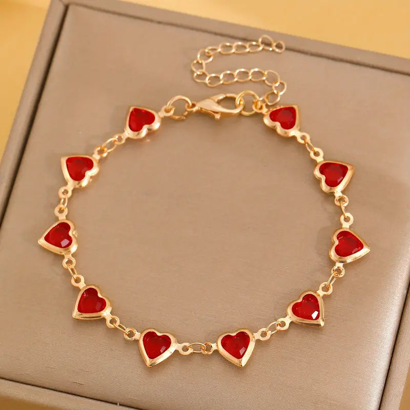 Bracelet cœur en rubis doré