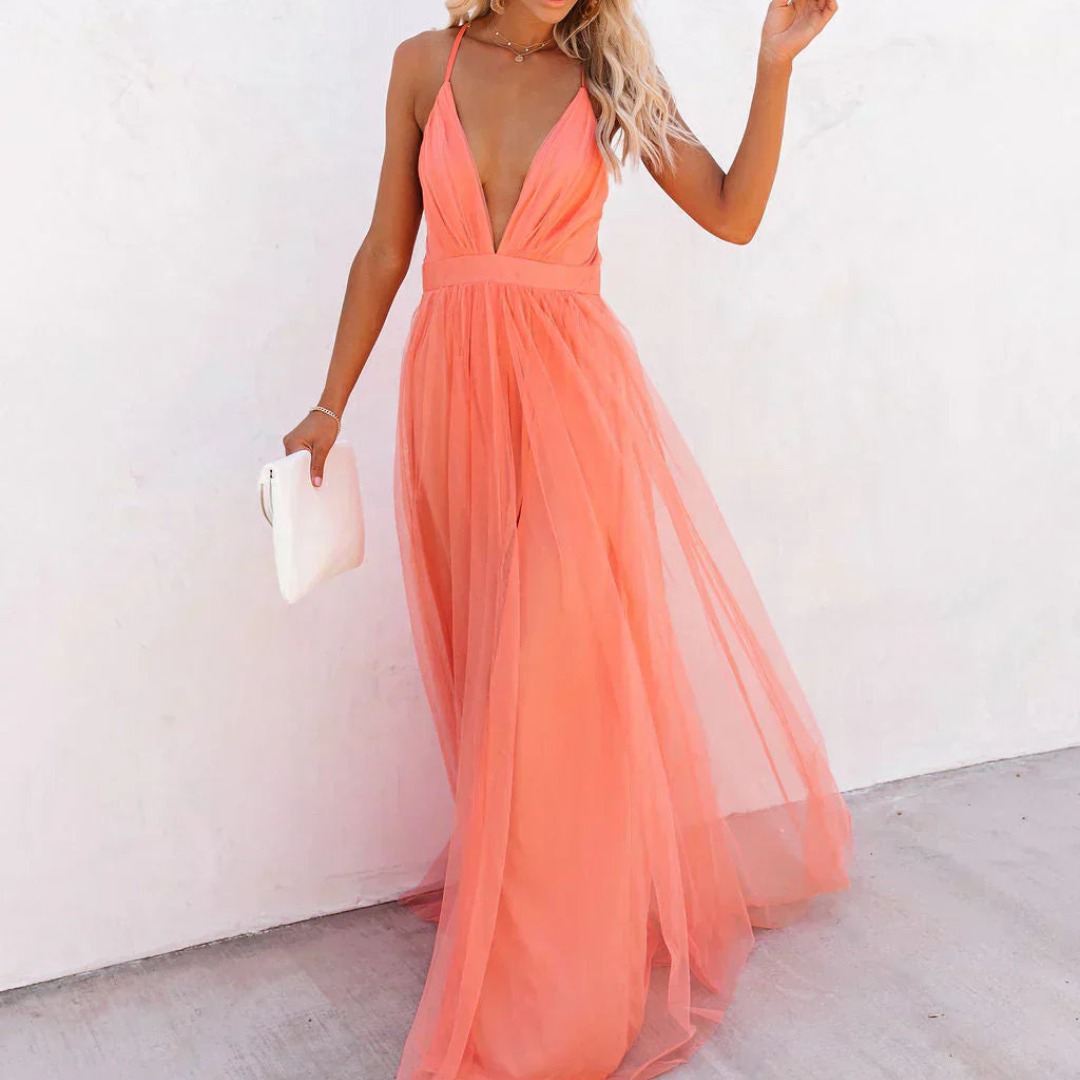 Jimena™ | Maxi Vestido Luz Coral