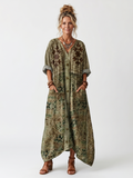 Aleta™ | Vestido Midi Oversize con Botones y Bordado