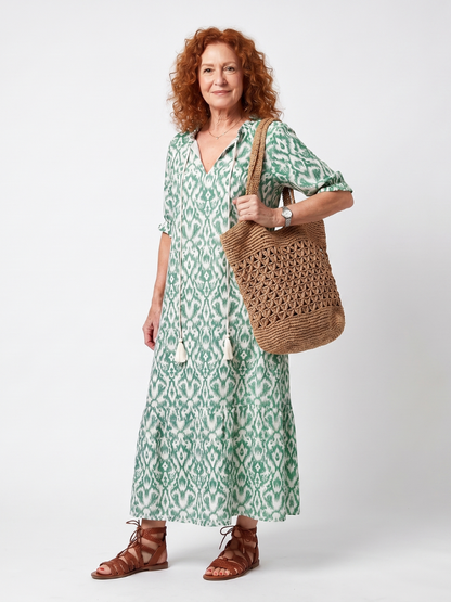 Ilara™ | Vestido Midi Estampado con Cuello en V y Nudo
