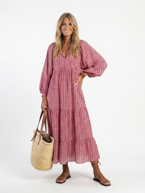 Marta™ | Vestido Midi de Manga Larga con Estampado Geométrico