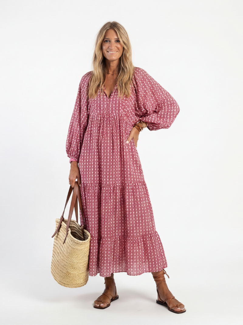 Arlette™ | Vestido Midi de Manga Larga con Estampado Geométrico