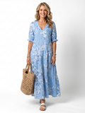Alora™ | Vestido Midi Floral con Nudo y Pompones