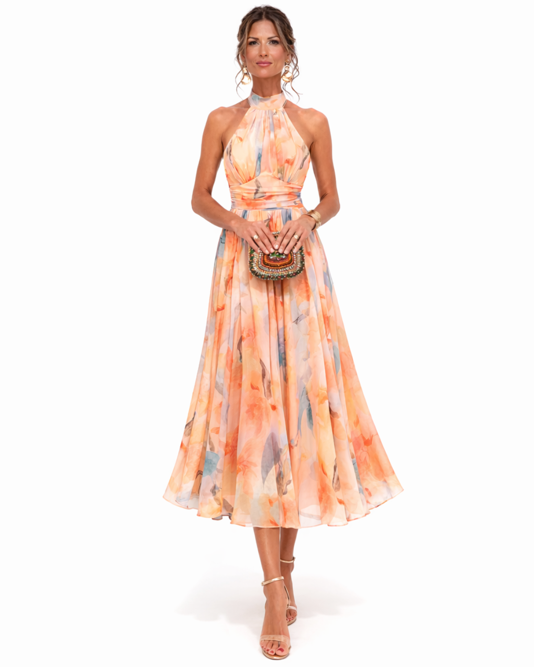 Aurora™ | Vestido Cuello Halter con Estampado Acuarela