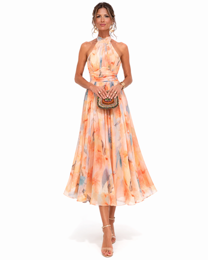 Aurora™ | Vestido Cuello Halter con Estampado Acuarela