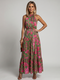 Vestido Midi Drapeado en Rosa con Escote Halter Elegante