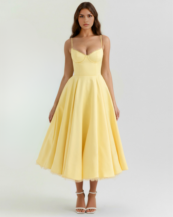 Vestido Selene™ | Amarillo mantequilla con tul en capas y detalles secretos