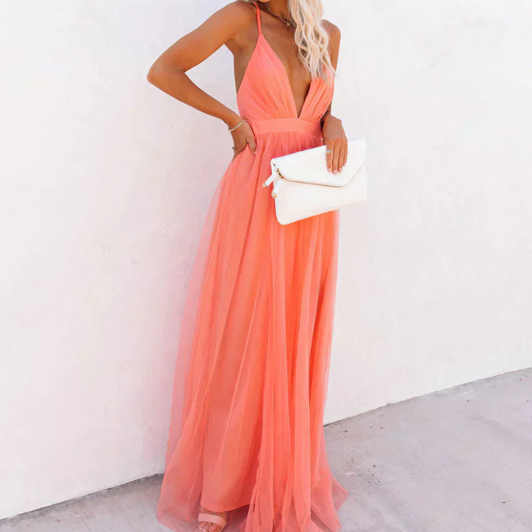 Jimena™ | Maxi Vestido Luz Coral