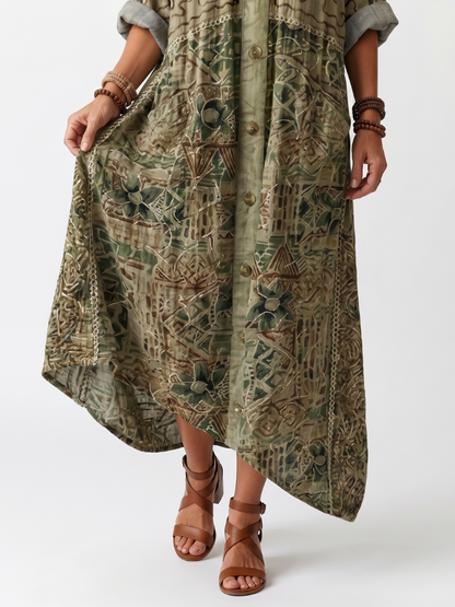 Aleta™ | Vestido Midi Oversize con Botones y Bordado