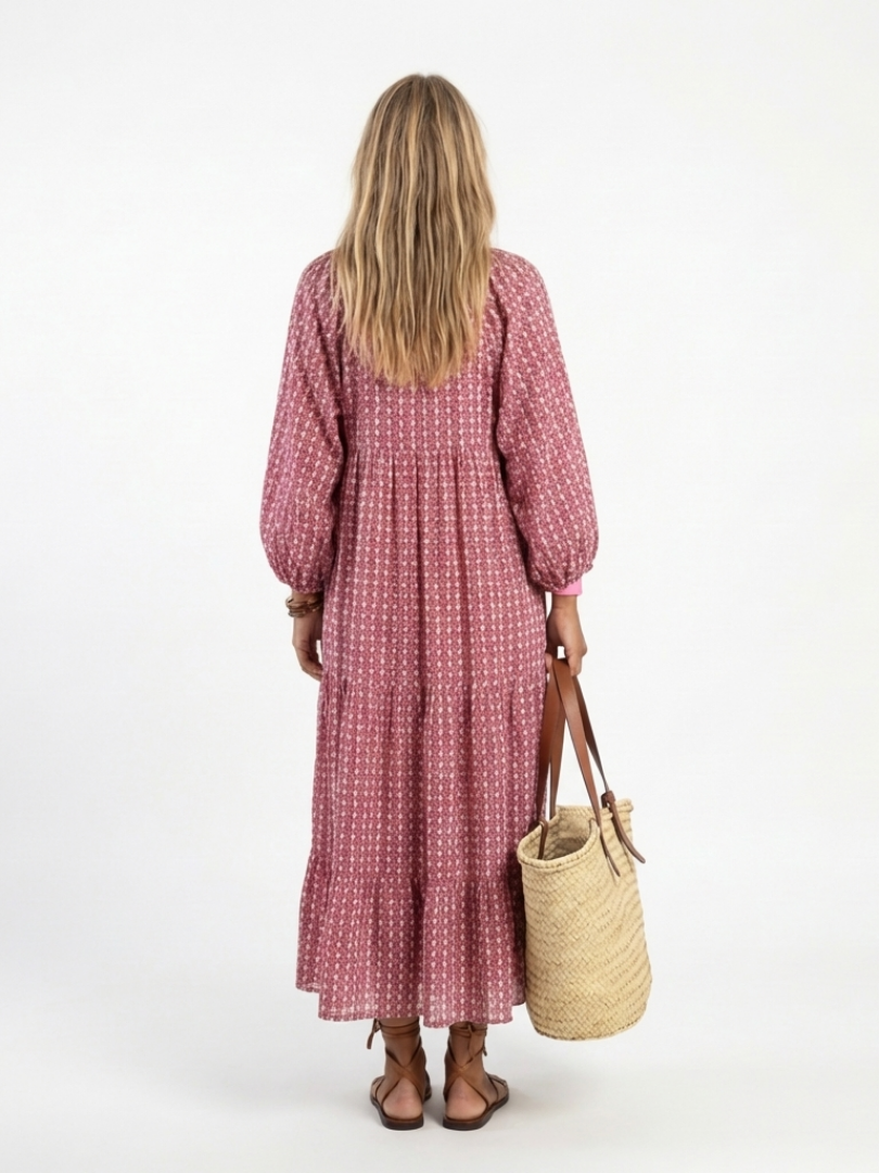 Arlette™ | Vestido Midi de Manga Larga con Estampado Geométrico