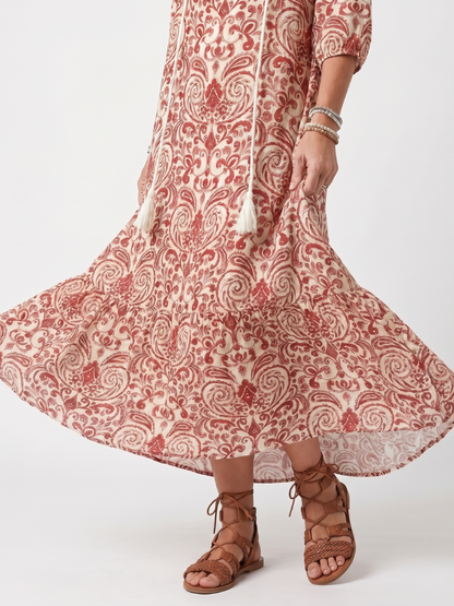 Noelle™ | Vestido Midi Ornamental con Nudo y Pompones