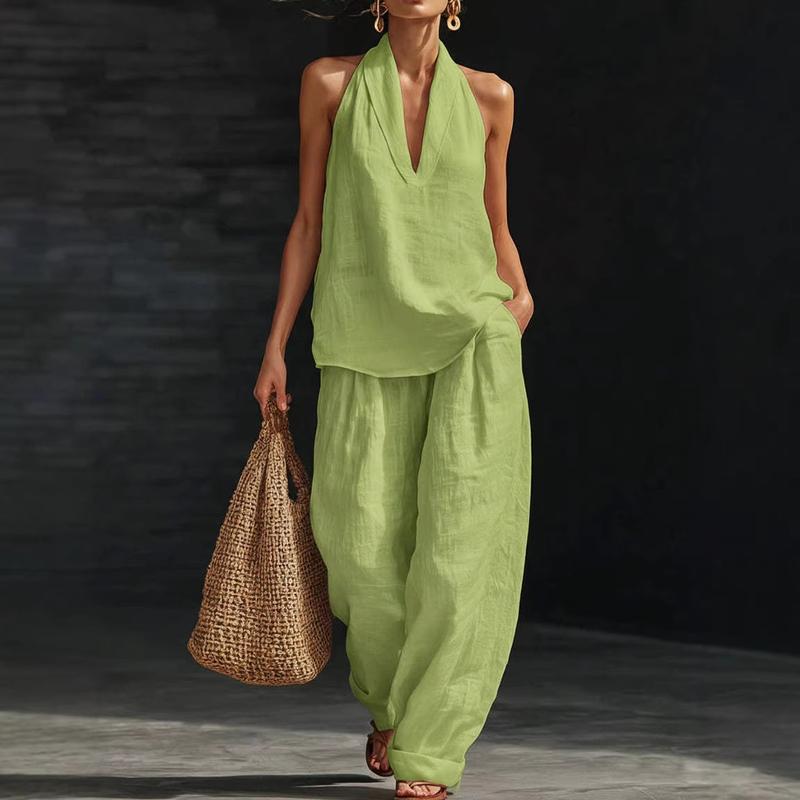 Conjunto Ainhoa™ | Conjunto de lino con mangas murciélago y pantalón ancho