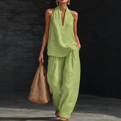 Conjunto Ainhoa™ | Conjunto de lino con mangas murciélago y pantalón ancho