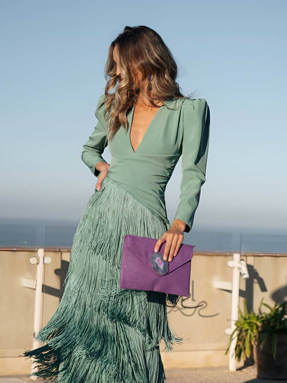Vestido Evasé con Flecos Elegantes
