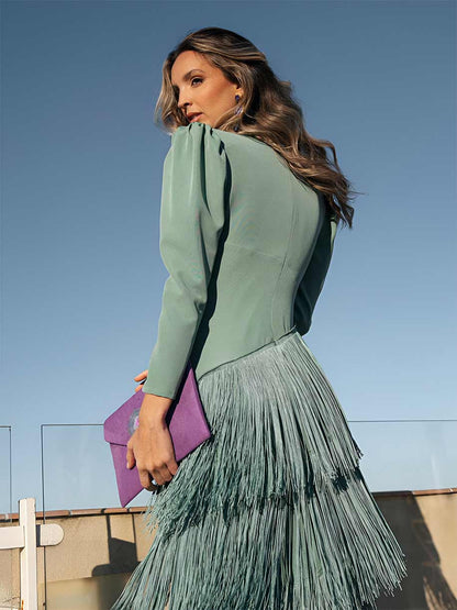 Vestido Evasé con Flecos Elegantes