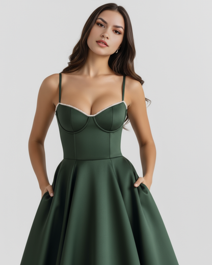 Vestido Selene™ | Verde bosque con tul en capas