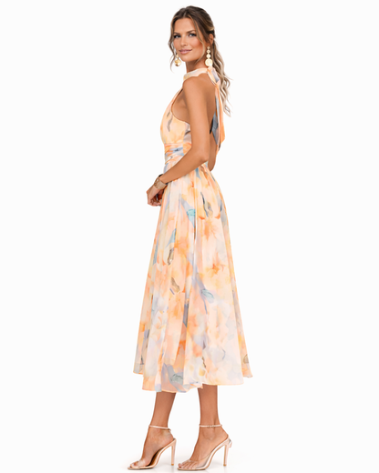 Aurora™ | Vestido Cuello Halter con Estampado Acuarela