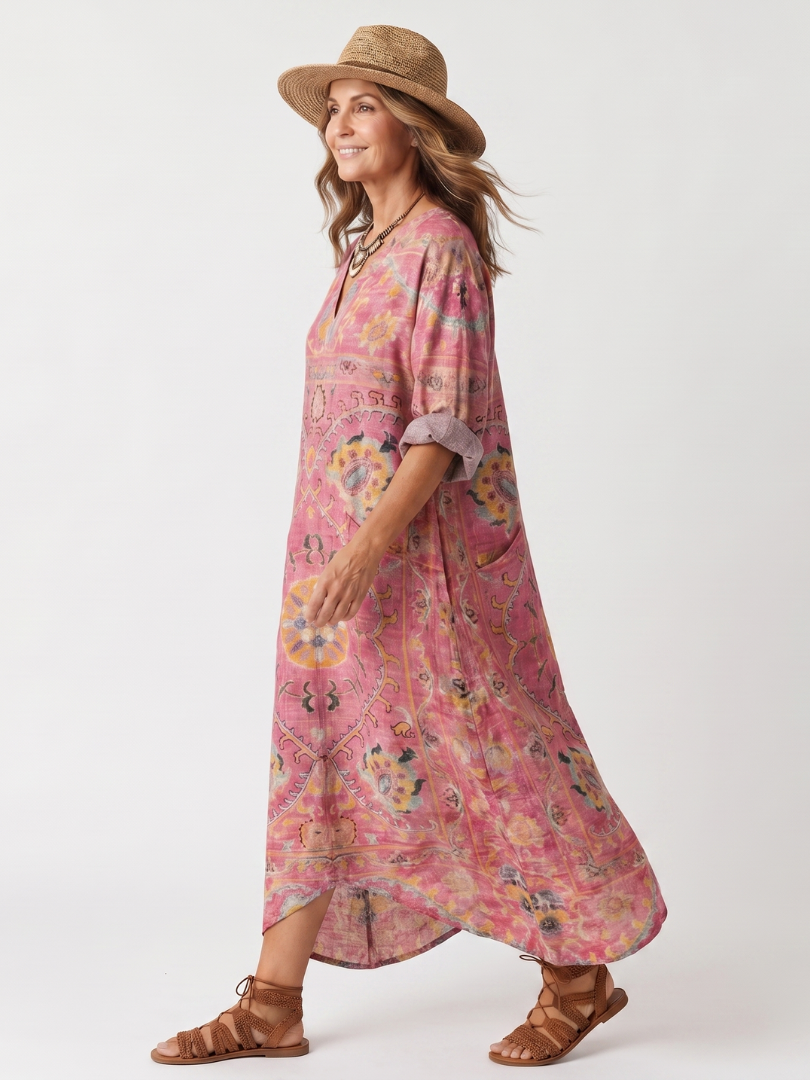 Tilda™ | Vestido Midi Relajado con Estampado Abstracto y Bolsillos