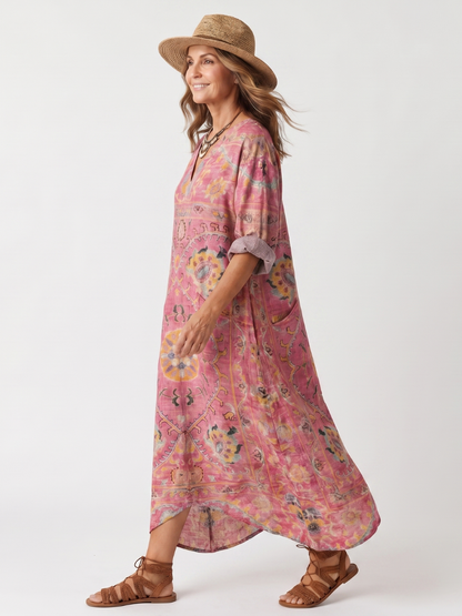 Tilda™ | Vestido Midi Relajado con Estampado Abstracto y Bolsillos