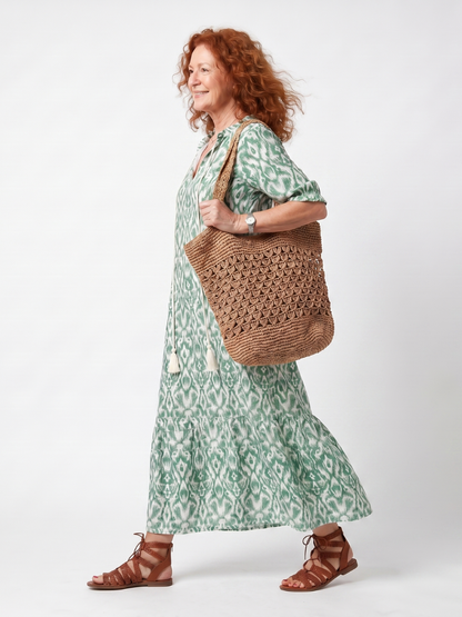 Ilara™ | Vestido Midi Estampado con Cuello en V y Nudo