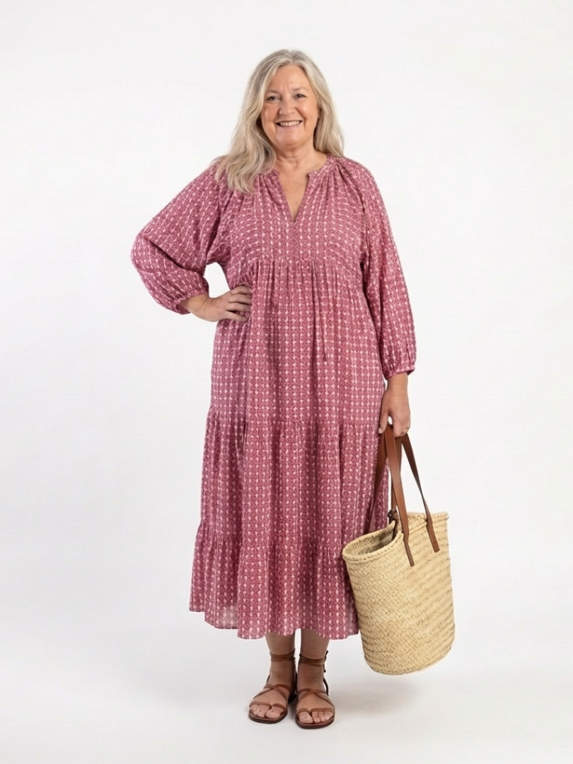 Arlette™ | Vestido Midi de Manga Larga con Estampado Geométrico