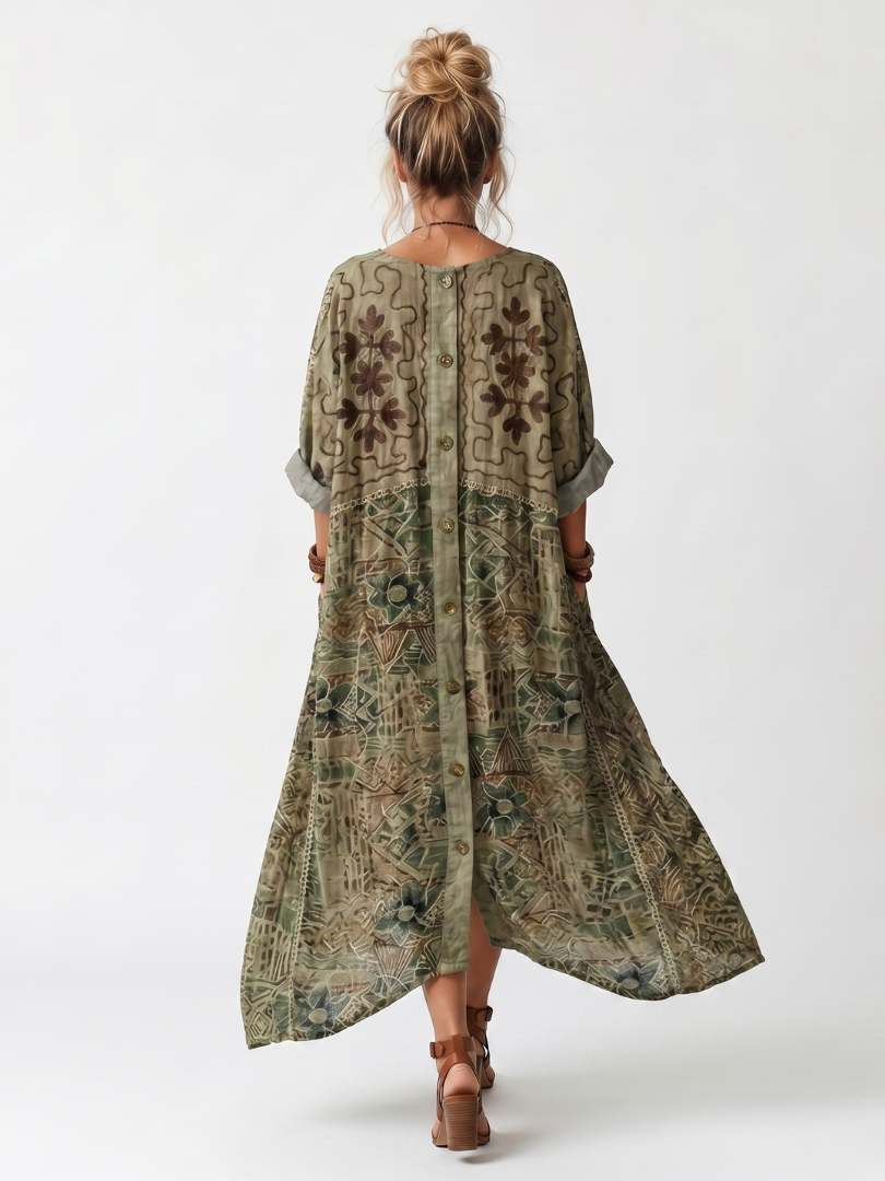 Aleta™ | Vestido Midi Oversize con Botones y Bordado