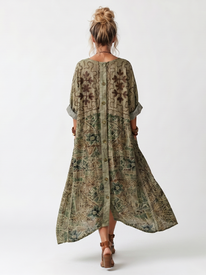 Aleta™ | Vestido Midi Oversize con Botones y Bordado