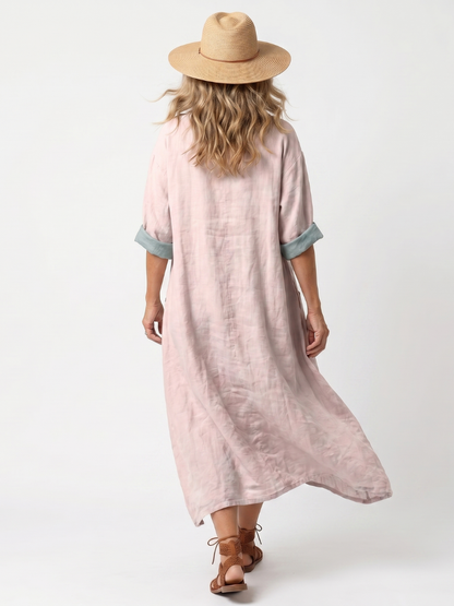 Kenza™ | Vestido Midi Relajado con Panel Bordado y Bolsillos