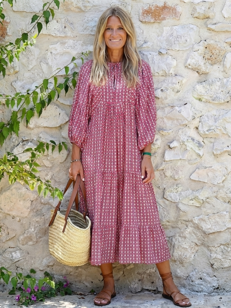 Arlette™ | Vestido Midi de Manga Larga con Estampado Geométrico