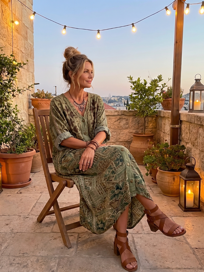 Aleta™ | Vestido Midi Oversize con Botones y Bordado
