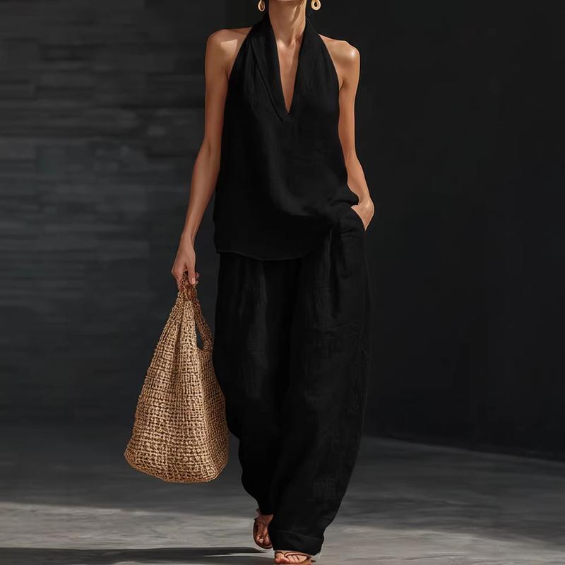 Conjunto Ainhoa™ | Conjunto de lino con mangas murciélago y pantalón ancho